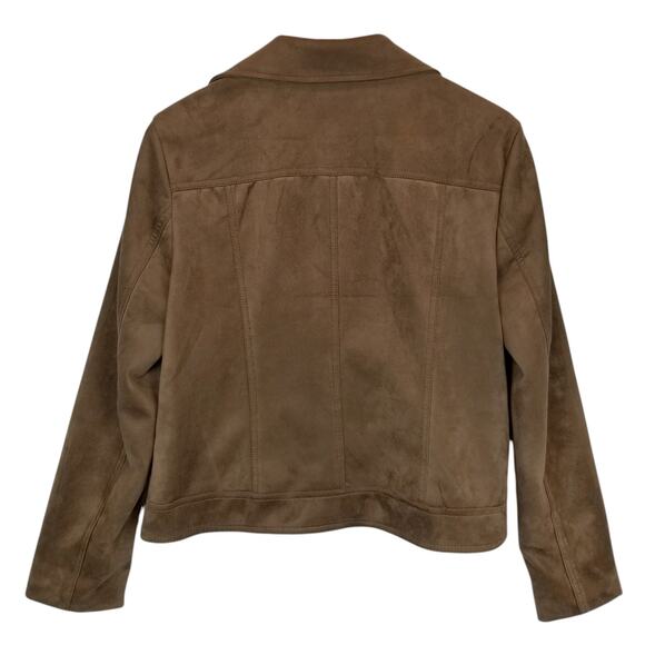 Premise Studio Women's Faux Suede Brown Moto Asymmetrical Zip Jacket Size Large - Picture 2 of 7